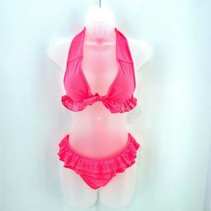 Jessica Simpson Hot Pink Ruffled Bikini Sz MEDIUM